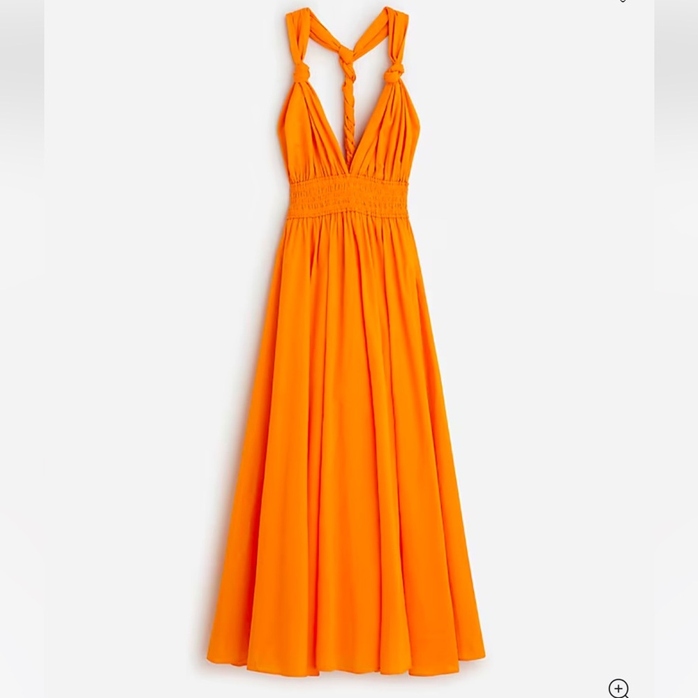 NWT JCrew Twist-back smocked-waist beach dress - orange. Size Large